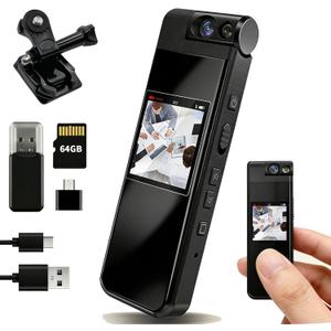 Mini Body Cameras with Audio and Video Recording - Small Body Camera 1080P with 64G Card - Wearable Personal Portable Cameras for Security Work Records Guard Traveling