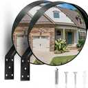 2Pcs 12" Convex Security Corner Mirror (Clear View) - Adjustable Fixing Bracket, Wide Angle, Indoor and Outdoor Use - Ideal for Warehouse, Office, Parking Garage, and Traffic Safety (Black)