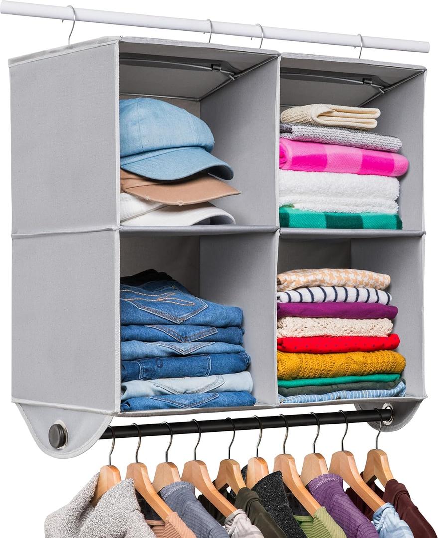 HOLDN STORAGE - 4 Shelf Hanging Closet Organizer with Metal Rod - Bamboo Inserted, Holds up to 24 pounds - 24 W x 12 D x 29.5H - Perfect for College Dorms & RV Hanging Organizer