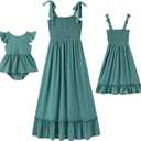 IFFEI Mommy and Me Dresses Summer Matching Outfits Spaghetti Strap Square Neck Ruffle A Line Beach Long Maxi Dress (3-6 Months, Green)
