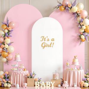 White and Pink Arch Backdrop Cover Set of 3-6ft, 6.6ft, 7.2ft Arch Covers Stretchy Backdrop Spandex Baby Shower Arch Stand Covers for Birthday Party Wedding Bridal Shower Photo Background Decoration, 6FT+6.6FT+7.2TF