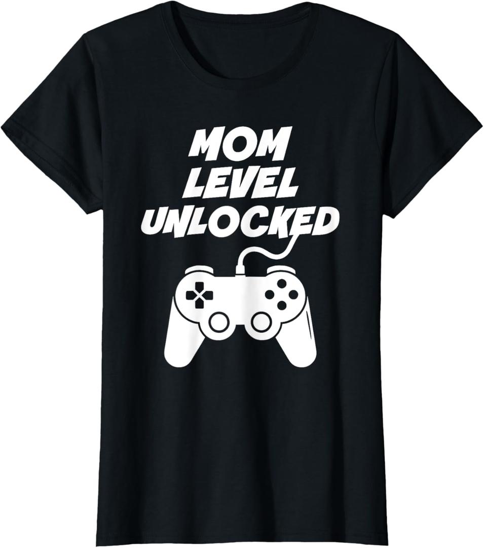 Mom Level Unlocked T-Shirt (Black, M)