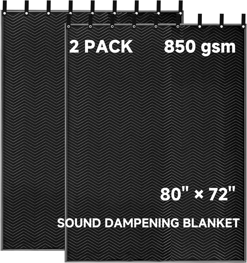 Acoustic Sound Dampening Blanket 72"x80" with Grommets, 2 Pack 850GSM Noise Reduction Cover for Studio Recording, Vocal Booth, Door & Window Insulation
