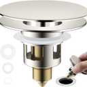 Hygie Rinse Universal Bathroom Sink Stopper All Metal 2 in 1 Pop Up Basin Sink Drain Strainer for 1.1~2.3 Inch US Standard Sink Drain Strainer with Hair Catcher, Anti-Clog, Brushed Nickel