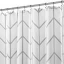 mDesign Fabric Geometric Shower Curtain - Herringbone Chevron Print with Reinforced Buttonholes for Master/Guest Bathroom - Machine Washable & Water Resistant Curtains, 72" x 72", Gray/White