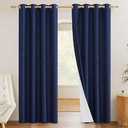 NICETOWN 100% Absolutely Blackout Linen Curtains with Thermal Insulated White Liner, Dark Blue, 52" W x 63" L, Set of 2, Burlap Textured Textured Linen Look Privacy Window Treatment for Kitchen