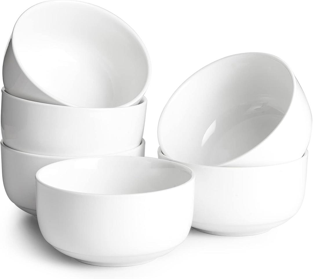 DOWAN 22 OZ Cereal Bowls Set of 6-5.25" White Soup Bowls for Kitchen, Ceramic Bowls for Cereal, Soup, Oatmeal, Rice, Dishwasher & Microwave Safe