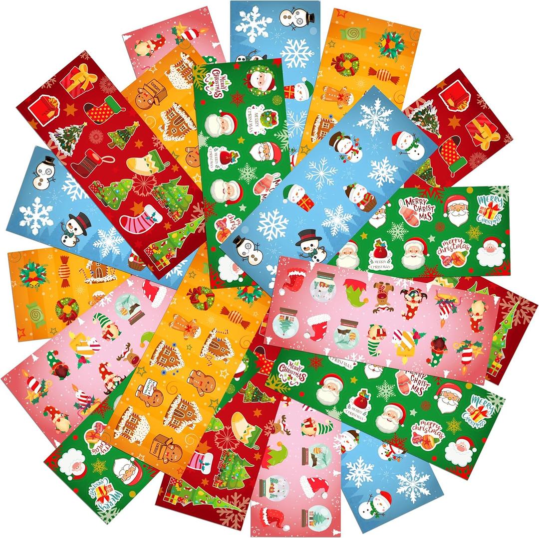LINAYE Christmas Stickers for Kids 120 Sheets 1400PCS Christmas Stickers Bulk Pack Cute Adhesive for Treat Bags, Goodie Bags Party Favors for Girls Boys