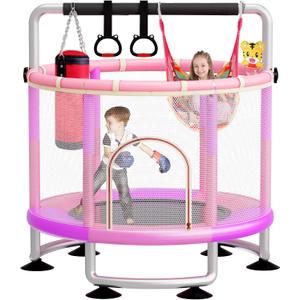 5-in-1 Toddler Trampoline for Kids,60"" Trampoline for Toddlers,Upgrade Kids Trampoline Indoor Outdoor,500lbs Baby Child Large Small Trampoline with Safety Net (light Purple)