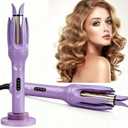 Automatic Curler,1-Inch Auto-Rotating Curling Iron with LCD Screen,Anti-Scald,Tangle-Free,Auto Shut-Off, 4 Temps & 15s Timer for All Hair Lengths (Purple)