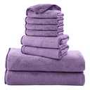 Cosy Family Microfiber 8-Piece Towel Set, 2 Bath Towels, 2 Hand Towels, and 4 Wash Cloths, Ultra Soft Highly Absorbent Towels for Bathroom, Gym, Hotel, Beach and Spa (Lavender)