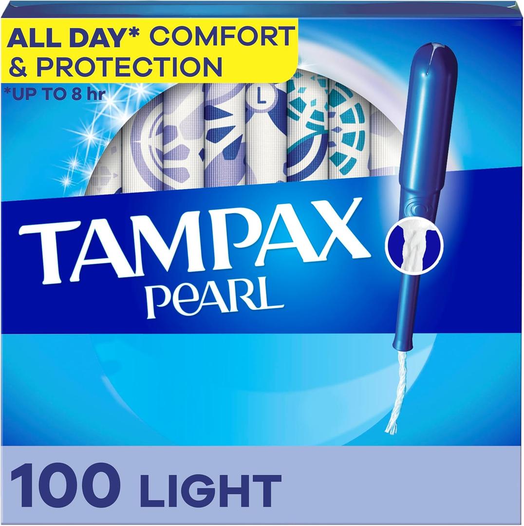 Tampax Pearl Tampons for Women, with LeakGuard Braid, Light Absorbency, Unscented, 100 Count (2 Packs of 50) , L