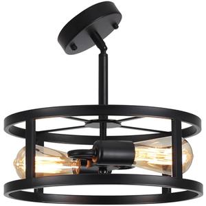 Heircido Industrial Black Semi Flush Mount Ceiling Light,Farmhouse Kitchen Lighting, Sloped Ceilings Lights Fixtures for Dining Room Hallway Entryway, 2-Light
