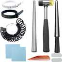 YUEARN 11Pcs Ring Sizer Measuring Tool, Premium Ring Making Kit with Ring Mandrel Circle Models Metal Stick Rubber Jewelers Hammer and Polishing Tools for Jewelry Making Crafts