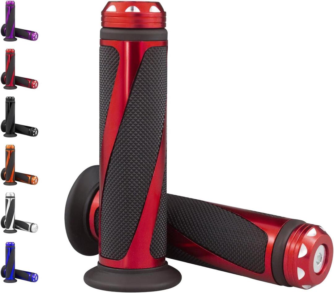 Universal Motorcycle Handlebar Grips Fits for Motorcycles with 7/8" Left Grip and 1" Right (Red)