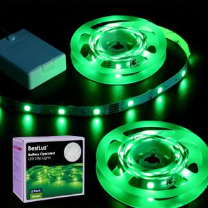 BestLuz Battery Powered LED Strip Lights 2X 3.33ft Flexible Green Light Strip for Bedroom Room Decor, Lighting for Cabinet Shelf Closet TV Backlight