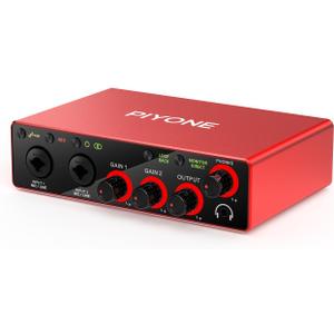 Audio Interface, 2X2 24-bit/192kHz Interface for High-Fidelity, Studio Quality PC/Mac/iOS Recording, XLR/TRS Combo Input, Monitor Mix/Loopback Function, One-Cable Setup(Alloy Red)