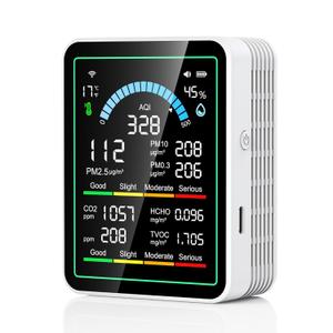 Air Quality Monitor Indoor, 10 in 1 Portable Smart Air Quality Tester for CO2 | TVOC | HCHO | Temp | AQI | PM0.3-1 Detection Suitable for Home, Cars, Plants, Pets and Hotels