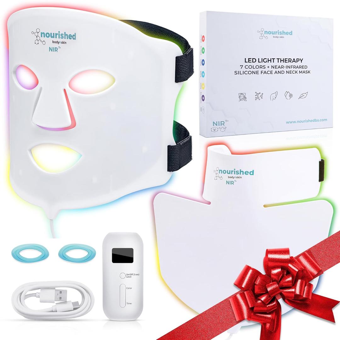 7 Colors LED Face and Neck Mask with Near-Infrared - Blue, Red Light Therapy for Face - 228 LEDs - Skincare Tool for Anti-Aging