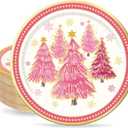 40Pcs 9 Inch Christmas Plates Merry Christmas Disposable Paper Plates Gold Foil Pink Xmas Tree Party Plates for Holiday Party Dinner Tableware Supplies Decor