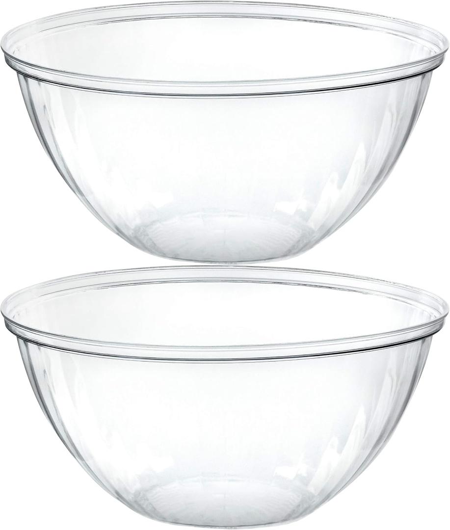 PLASTICPRO Disposable 150 Ounce Round Crystal Clear Plastic Serving Bowls for Snack or Chip ,Candy Dish, Party Salad Container Pack of 2