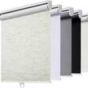 Cordless Roller Shades Blackout Blinds for Windows Room Darkening Rolled Up Shades with Spring System, UV Protection Natural Linen Fabric Window Shades Door Blinds for Home25" W x 72" H, Linen Cream