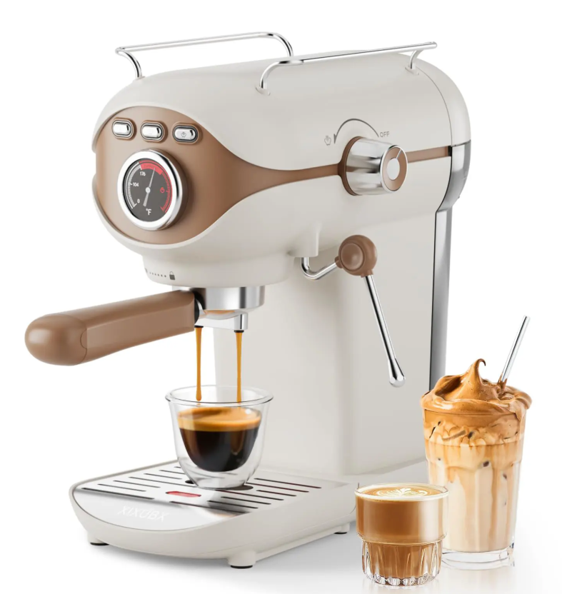 XIXUBX Espresso Machine, Compact Espresso Maker with Milk Frother, White | 20-Bar Pump, PID Control, Low Vibration Coffee Maker, for Small Kitchen, Home, Brews Latte, Cappuccino
