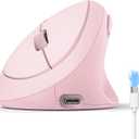 TECKNET Ergonomic Mouse, Bluetooth Wireless Vertical Mouse, Rechargeable Battery, Quiet Clicks, 4800 DPI Adjustable, BT5.0/3.0 & 2.4G Connect, Easy to use, Wide Compatibility - Pink