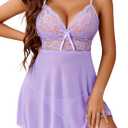 Avidlove Women Lingerie Lace Babydoll Strap Chemise Halter Teddy V Neck Sleepwear (X-Large, Lilac)