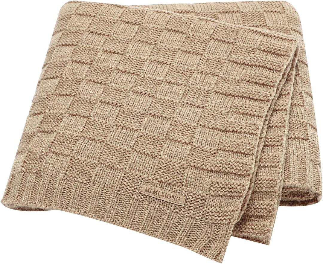 LAWKUL Baby Blankets Knit Cable Babe Blanket Soft Airy Newborn Infant Receiving Swaddling Beige Neutral Crib Stroller 40"x30"