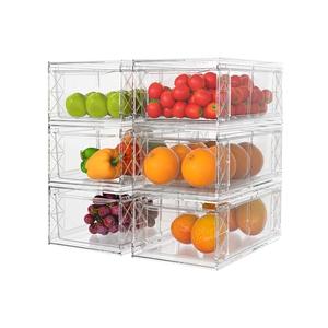 WRRLORS 6 Pack Stackable Storage Drawers,Clear Fridge Organizer with Handles and Movable Dividers,Pull-Out Acrylic Drawer Organizer for Pantry, Bathroom,Kitchen Undersink,Cabinet