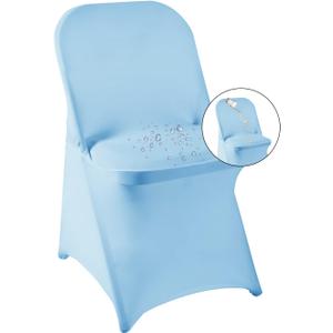 magalo 12 Pack Blue Mist Spandex Folding Waterproof Chair Cover, Stretch Chair Cover Protector for Wedding, Party, Dining Banquet and Other Special Events,  12PCS, Blue Mist