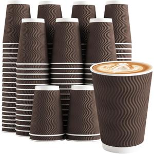 Clawsoff 100 Pack 12 oz Coffee Cups Disposable, 100 Count Insulated Paper Coffee Cups, Corrugated Ripple Wall Design Paper Cup, Hot Cold Drinking Cup for Party, Picnic, Travel, Business, Home
