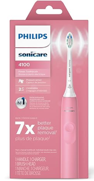 Philips Sonicare 4100 Series Electric Toothbrush - Sonic Toothbrush with Advanced Sonic Technology, Pressure Sensor, Two Intensity Settings, Smartimer & Quadpacer, Deep Pink, Model HX3681/26