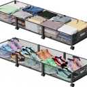 Under Bed Storage with Wheels 47.2"(L)/57.6L Large Rolling Under Bed Storage, Metal Underbed Containers on Wheels, Tool-Free Assembly Foldable Metal Underbed Drawers for Shoes Clothes Toys