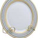 MyGift Wall Mounted Brass Tone Metal Wire Vertical Collectible Plate Holder, Decorative Vintage Scrollwork Hanging Rack Holds Single 9 to 13 Inch Plates