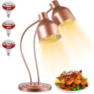 Food Heat Lamp with 3 Bulbs, 500W Rapid and Steady Heating, Matte Copper | Catering Food Warmer Lamp, Commercial Heat Lamp for Food, Electric Food Warming Lamp for Buffet & Parties