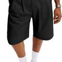 PLEPAN Men's Baggy Wide Leg Casual Shorts Pleated Dress Business Elastic Waist Summer Shorts with Pockets (Black, XL)