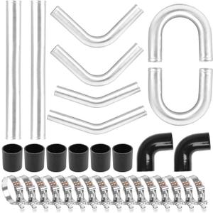 2.5 Inch Universal Aluminum Turbo Intercooler Piping U-Pipe Kit 600mm Aluminum Pipe + 8 Elbow Hose+ 16 Clamps Kit 8PCS