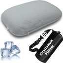 Cooling Camping Pillow, Memory Foam Travel Pillow with Adjustable Buckle Strap & Storage Bag, Compact Small Pillow for Airplane, Car Lumbar, Office, Washable Cooling Cover, Quarry Grey, Small 14.9*10.2*3.6in
