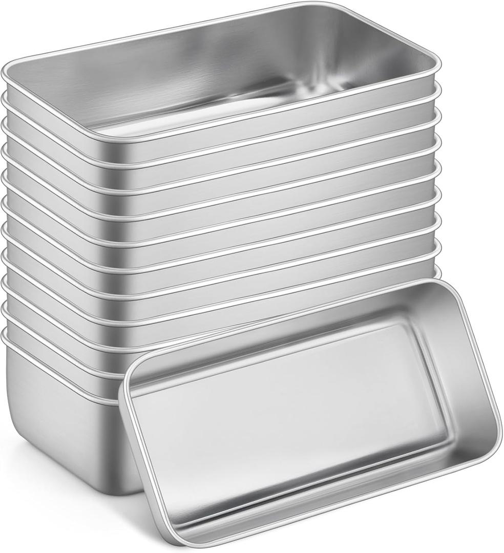 P&P CHEF Loaf Pan Set, 9 x 5 Inch Bread Pans, Stainless Steel Loaf Toast Baking Pans For Bread Meatloaf Lasagna Cake, Healthy & Non Toxic, Oven Safe& Easy Clean, (Silver, 12Pcs)