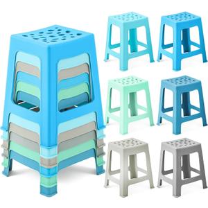 Leinuosen 6 Pcs Plastic Stool for Classroom 18 Inch Stackable School Stools Modern Portable Nesting Chair for Kids Students Classroom School Home Office (Morandi), 9.84 x 10.83 x 18 inches