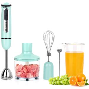 Immersion Hand Blender, ISILER 5-in-1 500-Watt Multi-Purpose Stick Blender with 860ml Food Chopper, 600ml Container, Milk Frother, Egg Whisk, 8-Speed for Puree Infant Food Smoothies Soups