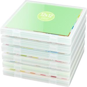 iBune 5 Pack 12x12 Paper Organizer, Scrapbook Paper Storage, Plastic Craft Organizers Storage, Art Supply Photo Sticker Storage Case, Inner Size 12.2 x 12.2 x 0.85 in