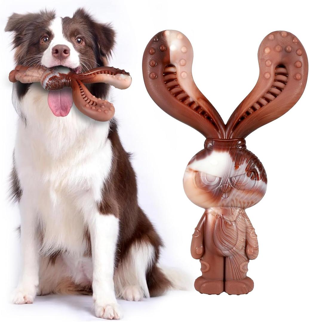 Indestructible Dog Toys for Aggressive Chewers, Tough and Durable Chew Toys for Large Medium Dogs, Interactive Dog Chew Toys to Keep Them Busy (A Rabbit)