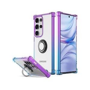 DAUPIN for Galaxy S25 Case Clear with 360 Rotation Metal Ring Holder Stand, Support Magnetic Car Phone Mount Soft TPU Bumper PC Hard Protective Phone Case for Samsung S25 5G (Purple Blue)