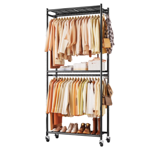 Sakugi Clothes Rack, Heavy-Duty Garment Rack with Shelves & Wheels, Freestanding Wardrobe Organizer with Hooks, Ideal for Bedroom, Laundry, or Balcony, 32.5 x 11.9 x 78.9, Black 