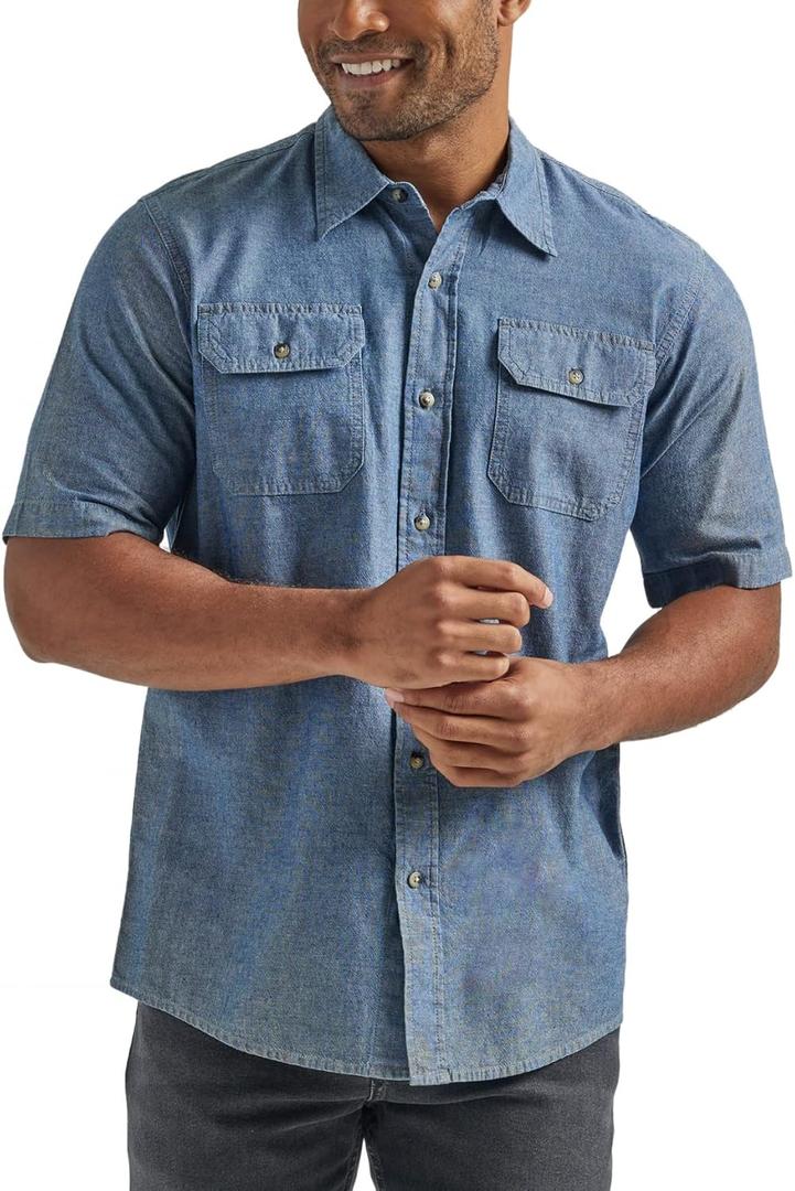 Wrangler Authentics Men's Short Sleeve Classic Woven Shirt (Blue, M)