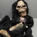 5 Feet Animated Halloween Sitting Reaper with Voice Greetings