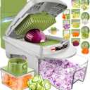 Mueller Pro-Series All-in-One, 12 Blade Mandoline Slicer for Kitchen, Food Chopper, Cucumber Slicer and Spiralizer, Cutter, Dicer, Grater, Gifts for Mom, Kitchen Essentials, White Sand/Green